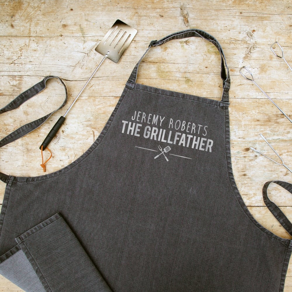 Personalised Denim BBQ Apron in Grey Denim