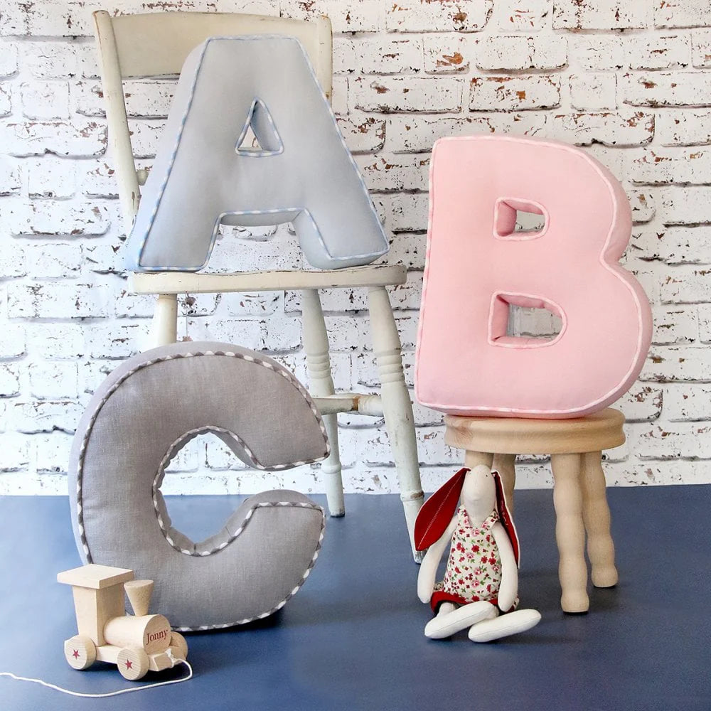 Personalised Letter Cushion 'C' in Grey Polka Dot