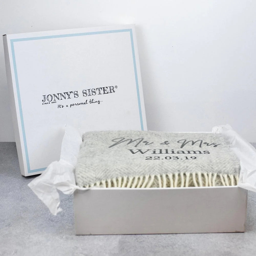 Personalised Couple's Wool Blanket in Navy