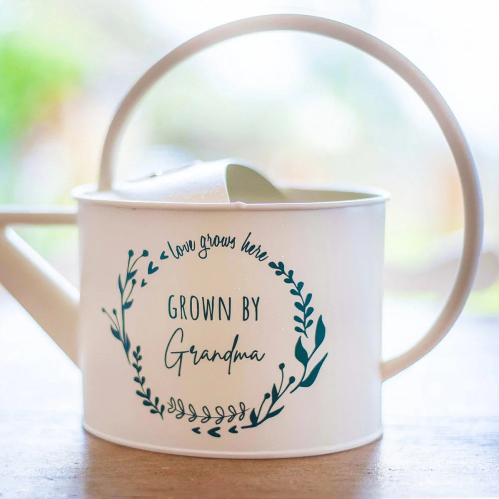 Personalised Cream Watering Can with Wreath Design