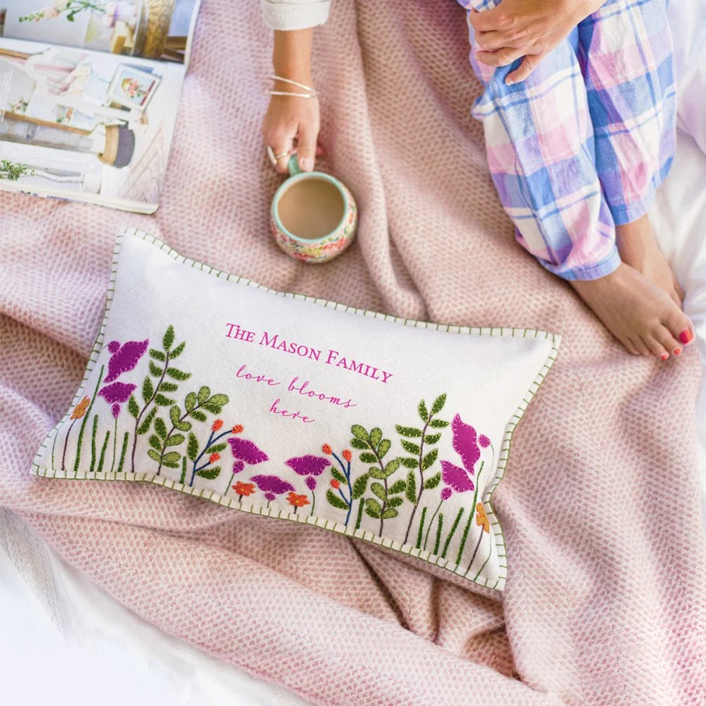 Personalised Handmade Wool Felt Floral Cushion