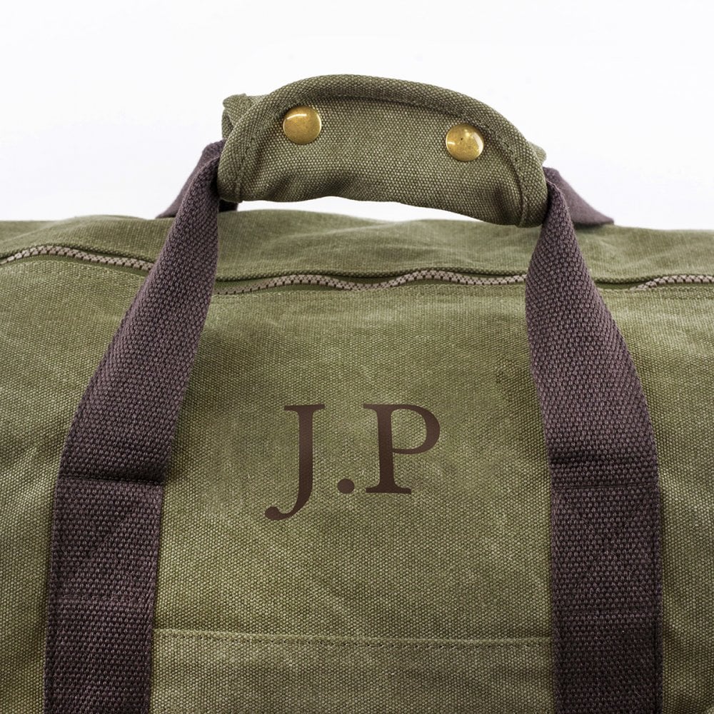 Personalised Large Canvas Holdall in Green