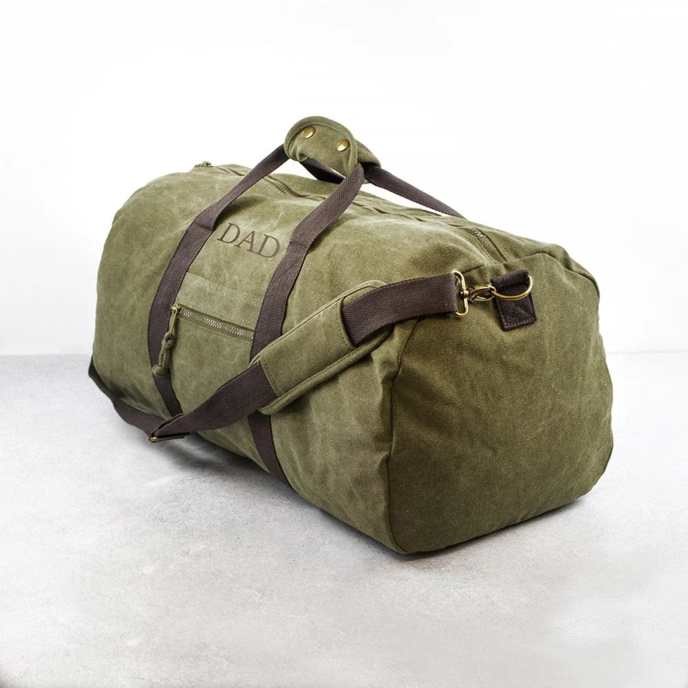 Personalised Large Canvas Holdall in Green