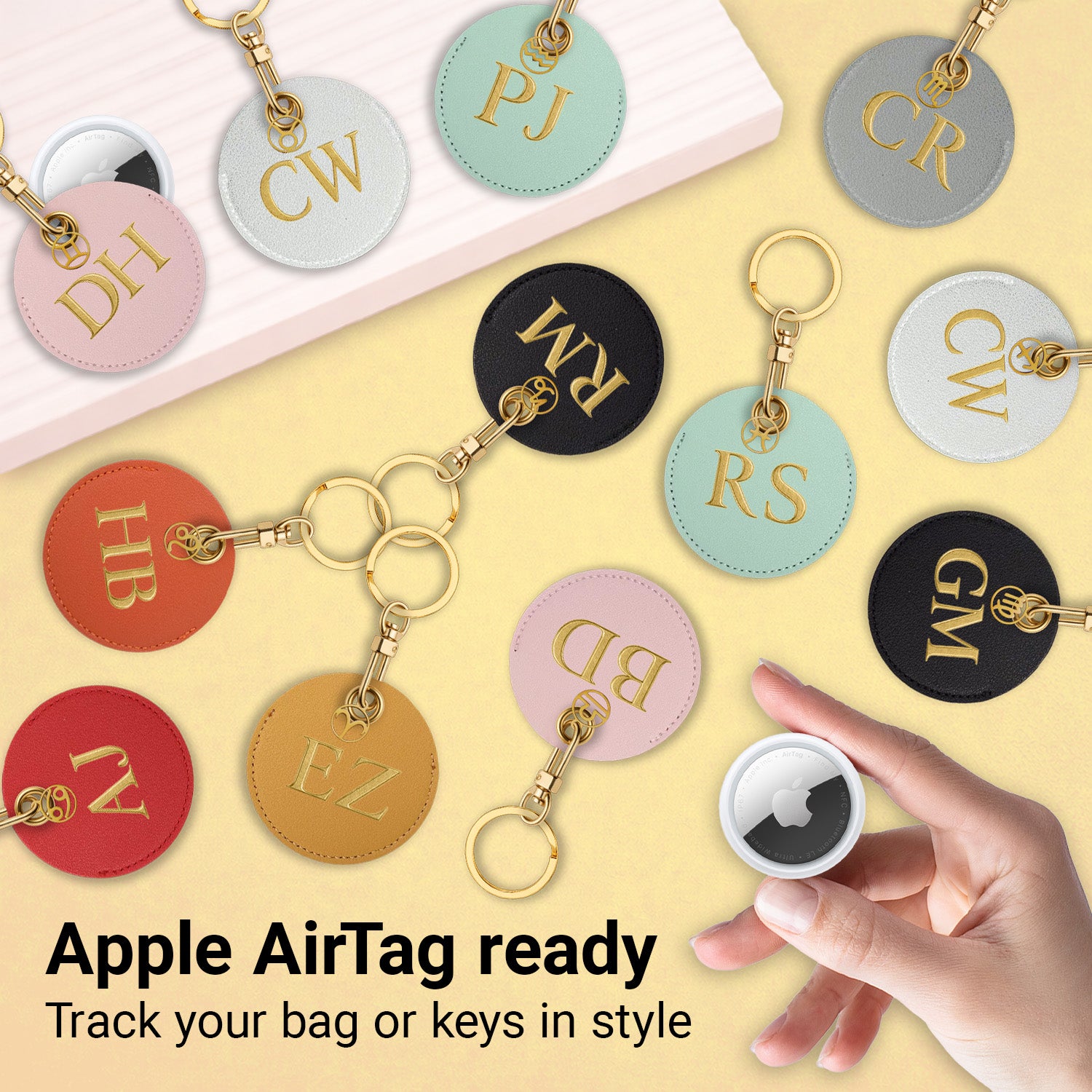 Personalised Vegan Leather Bag Accessory with Zodiac Charm