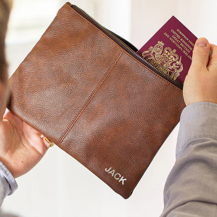 Personalised Tan Nuhide Travel Pouch