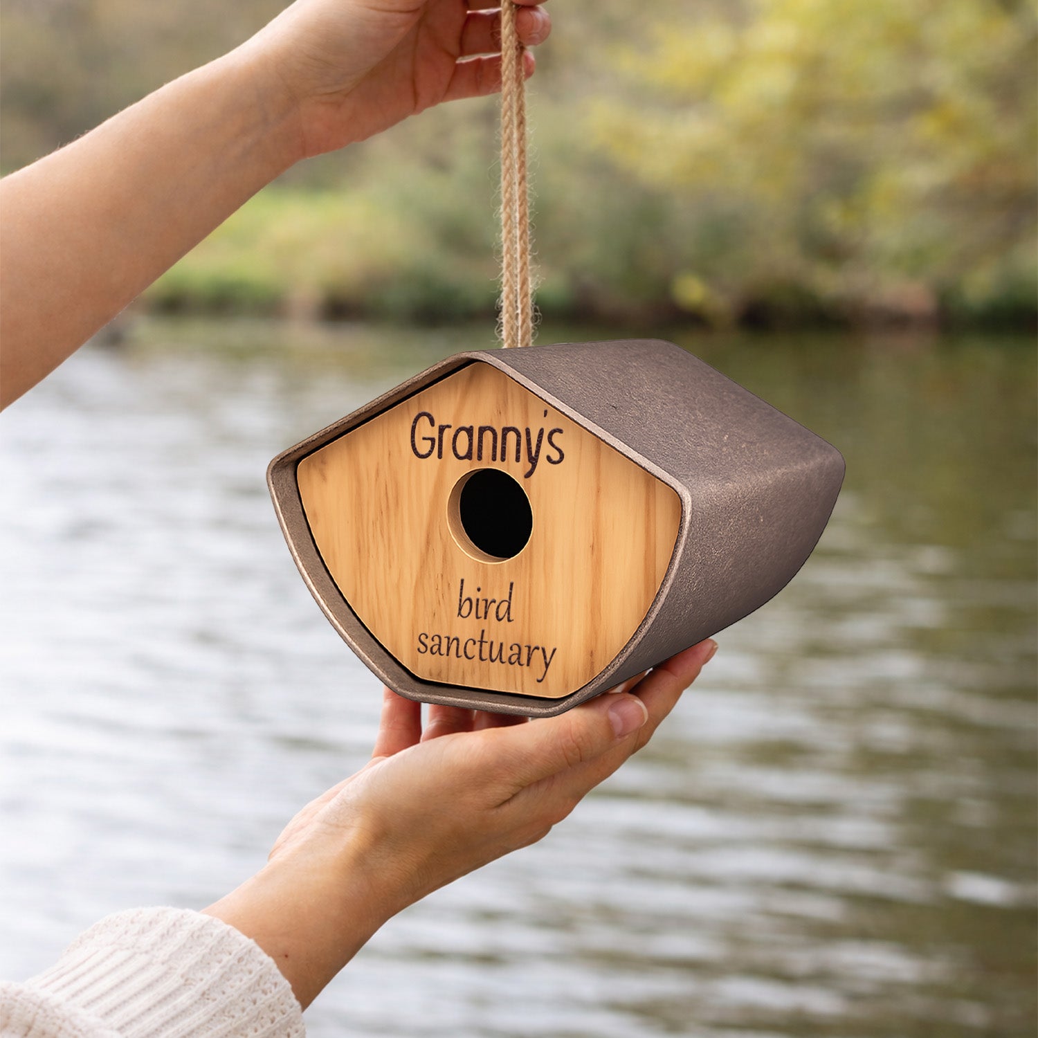 Personalised Eco Fibre Bird House in Charcoal