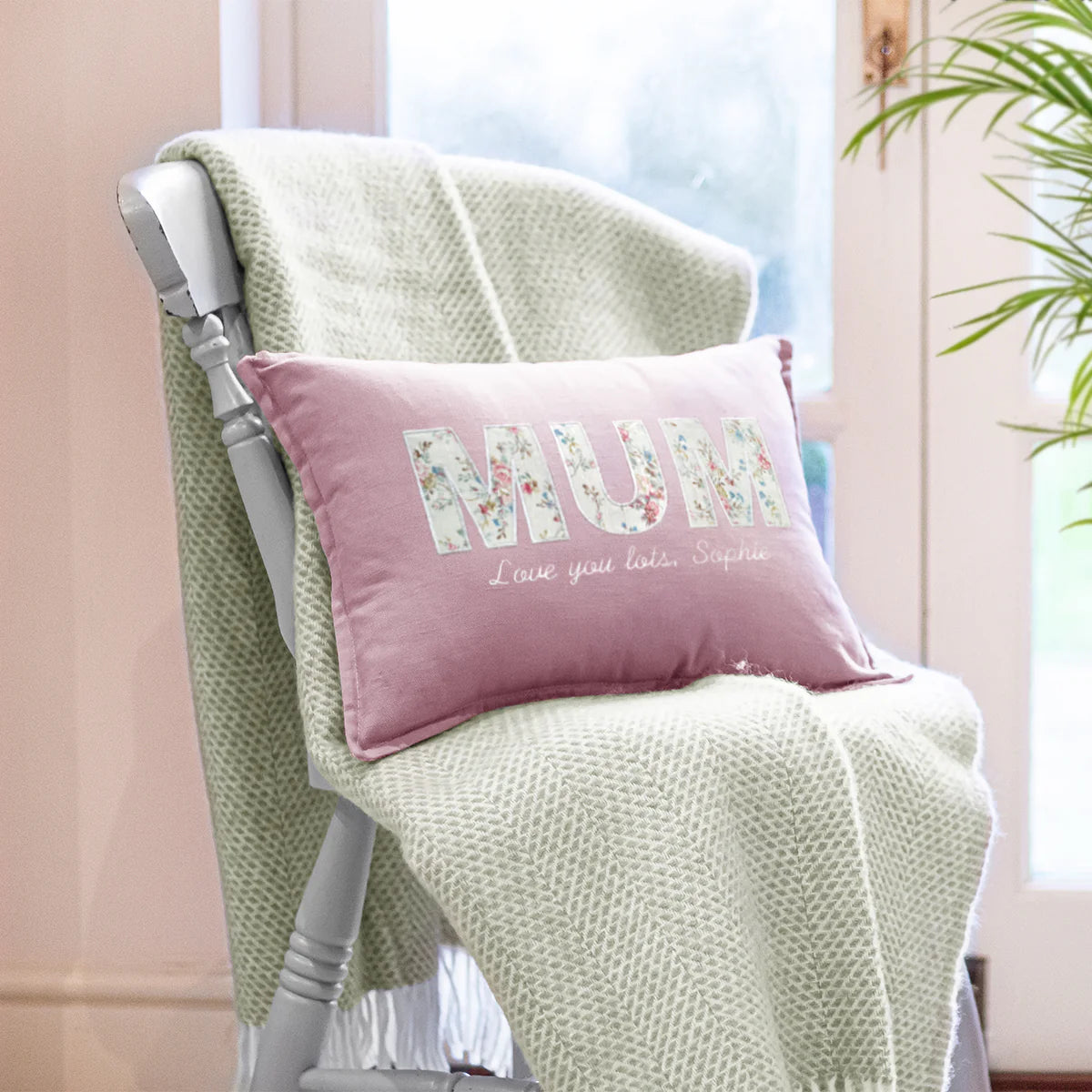 Personalised Mum Appliqued Cushion in Pink