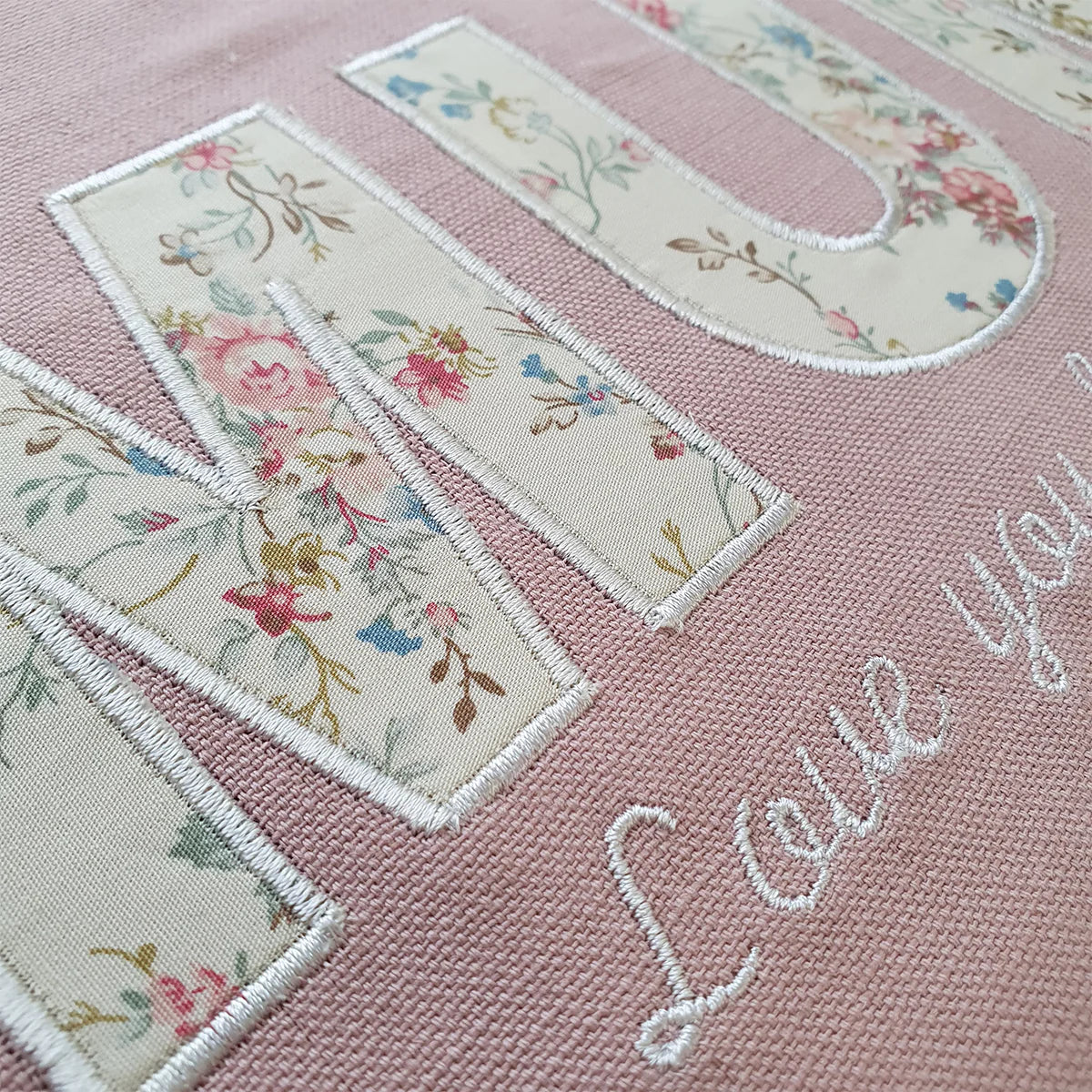 Personalised Mum Appliqued Cushion in Pink