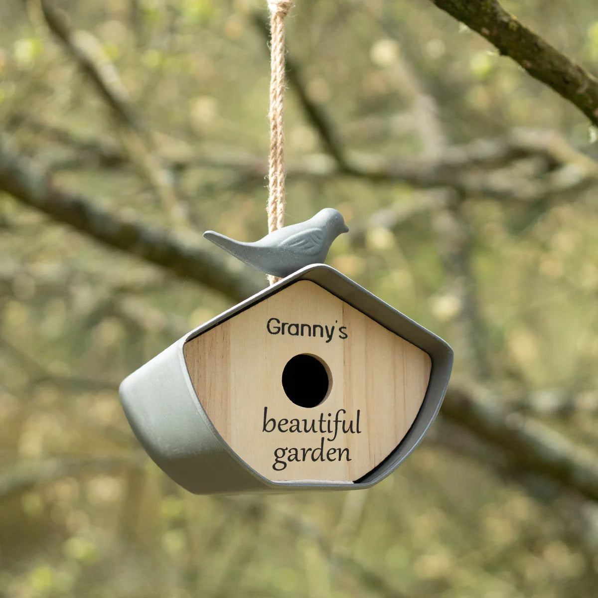 Personalised Eco Fibre Bird House in Charcoal