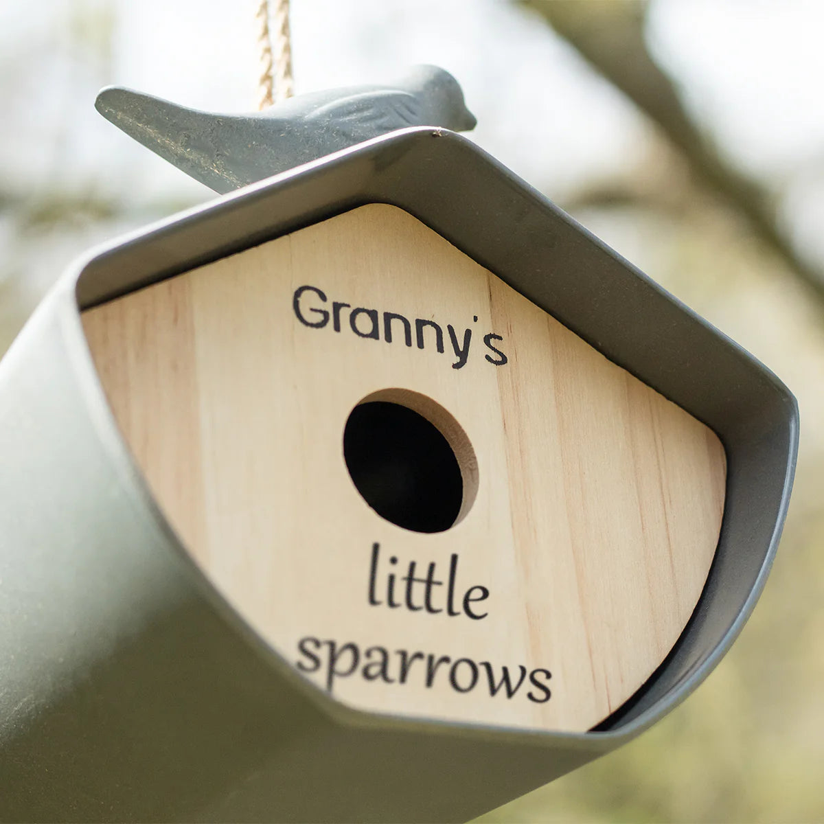 Personalised Eco Fibre Bird House in Charcoal