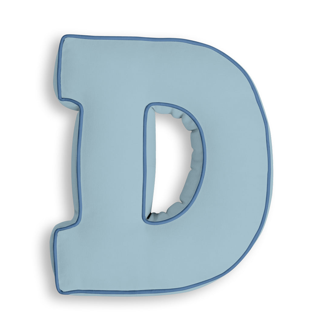 Personalised Letter Cushion 'D' in Soft Blue