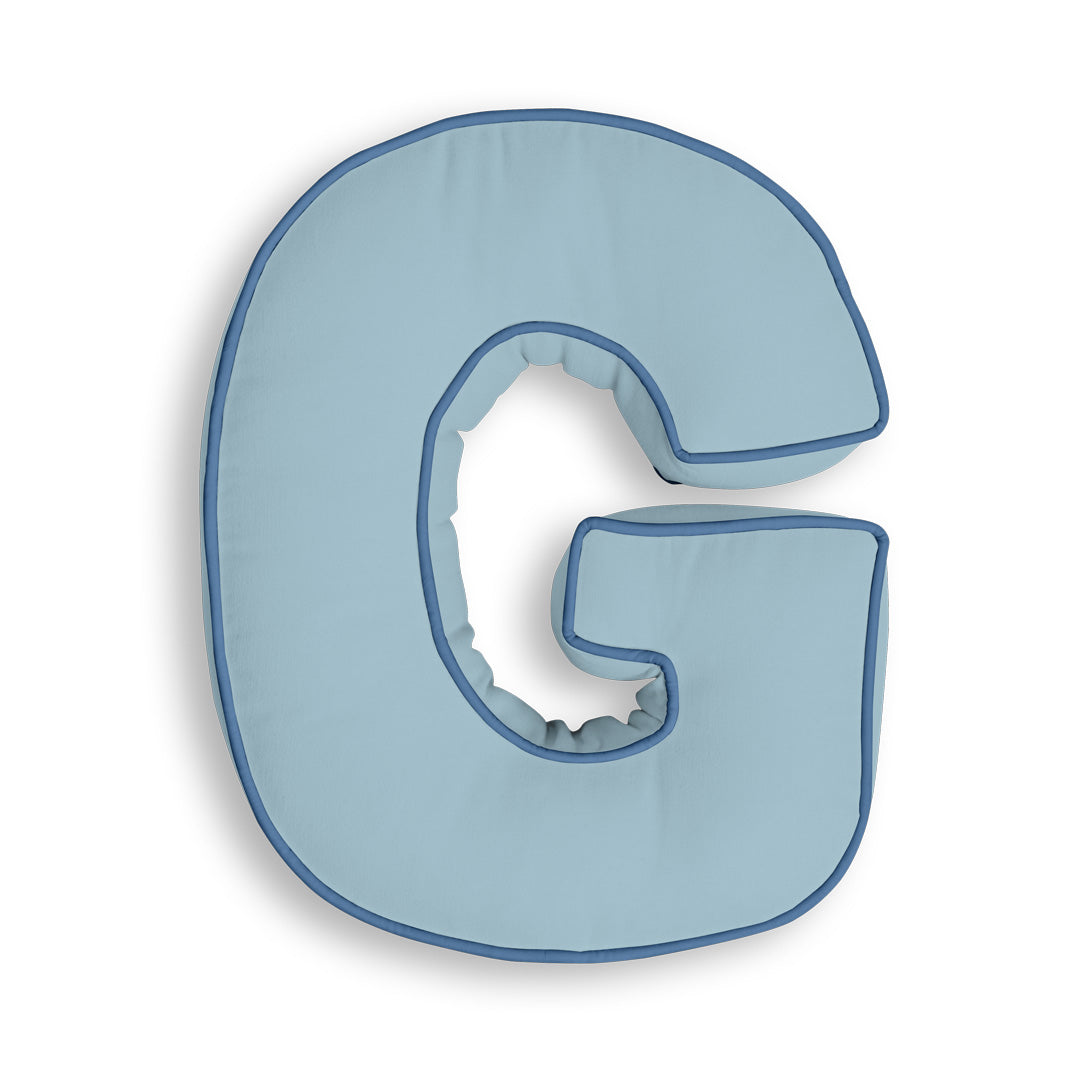 Personalised Letter Cushion 'G' in Soft Blue