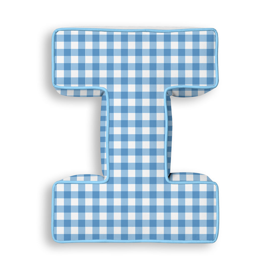 Personalised Letter Cushion 'I' in Blue Gingham