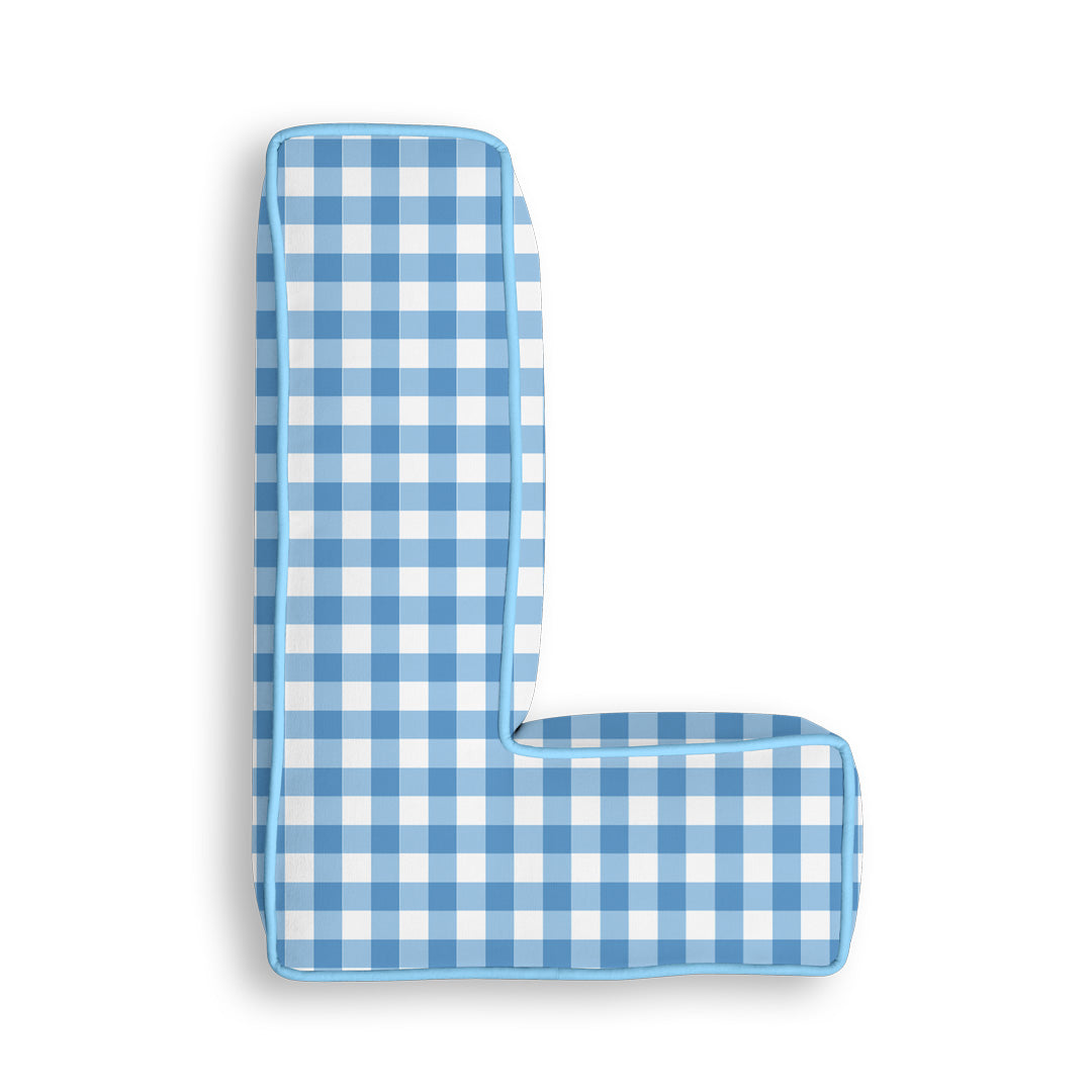 Personalised Letter Cushion 'L' in Blue Gingham
