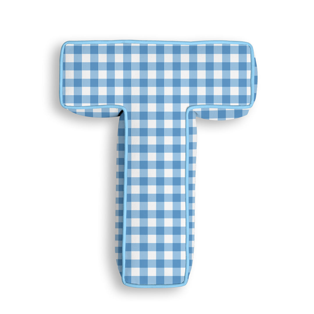 Personalised Letter Cushion 'T' in Blue Gingham