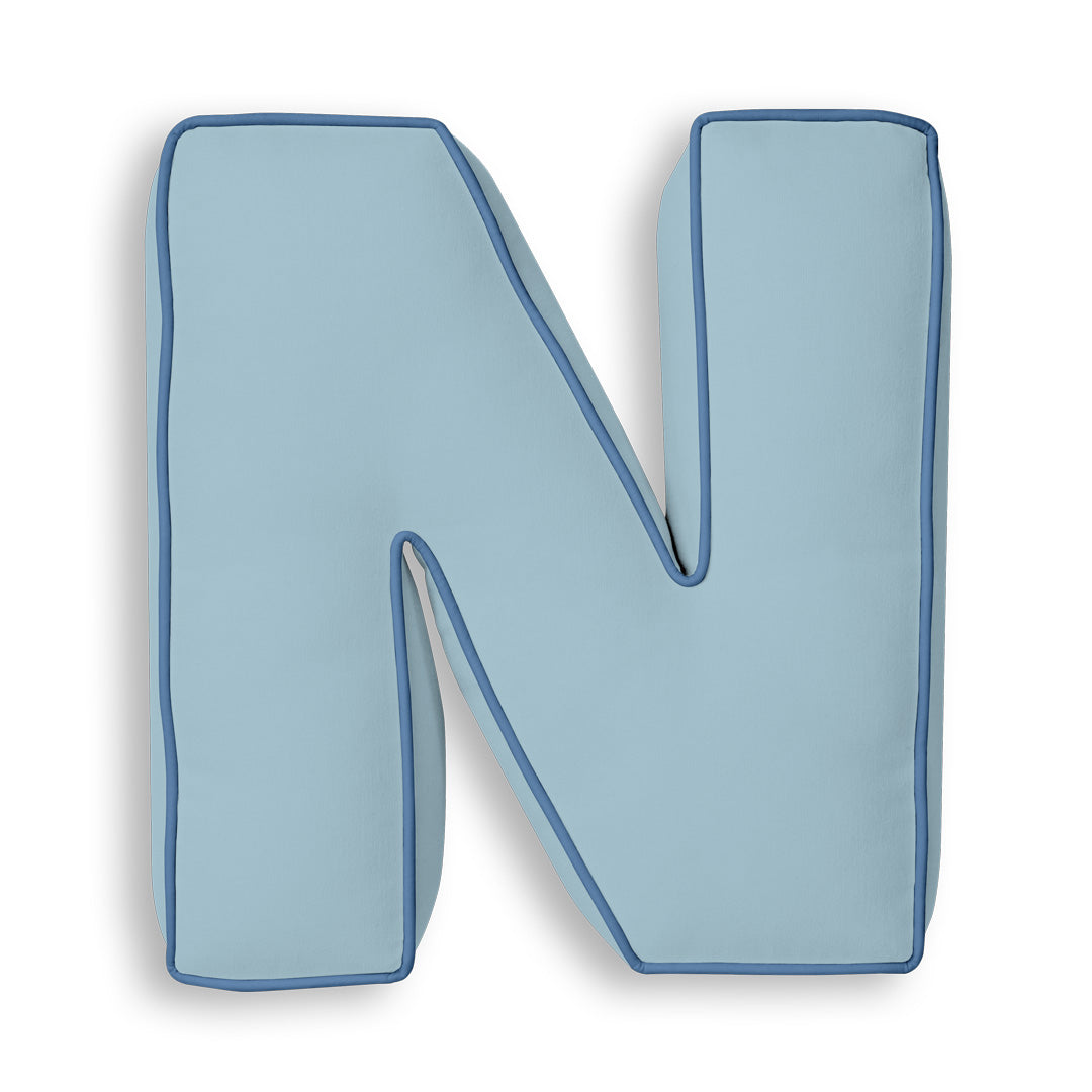 Personalised Letter Cushion 'N' in Soft Blue