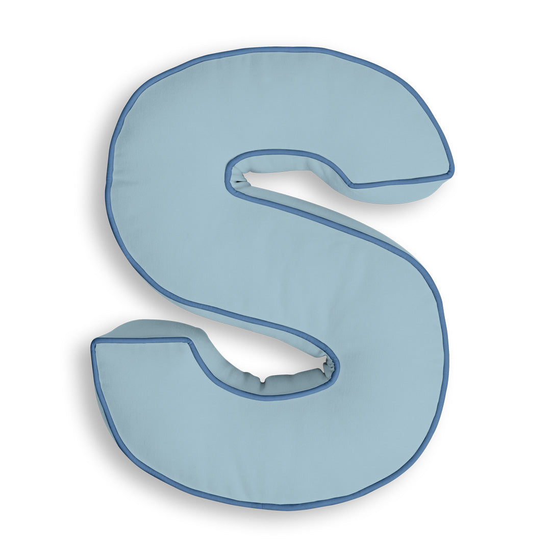 Personalised Letter Cushion 'S' in Soft Blue