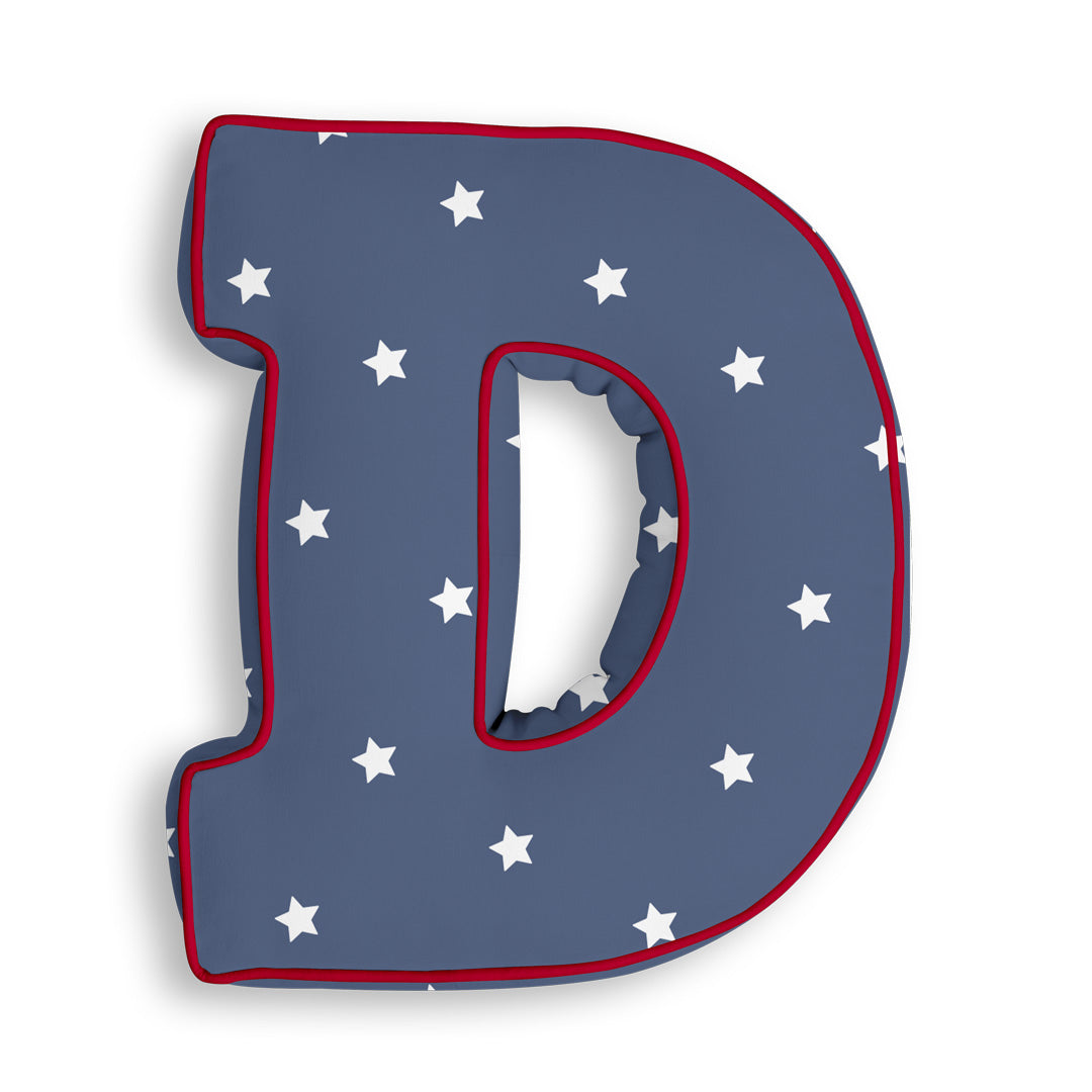 Personalised Letter Cushion 'D' in Navy Stars