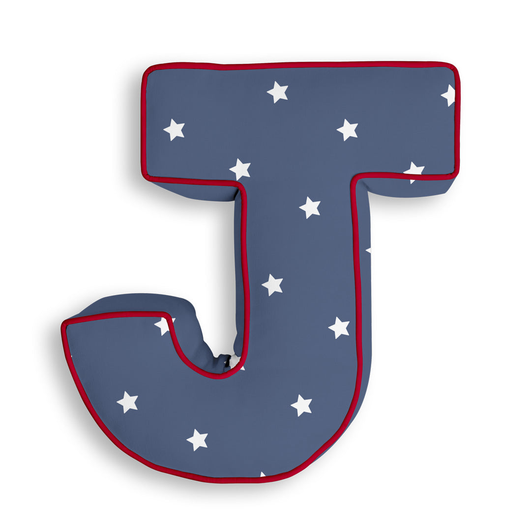 Personalised Letter Cushion 'J' in Navy Stars