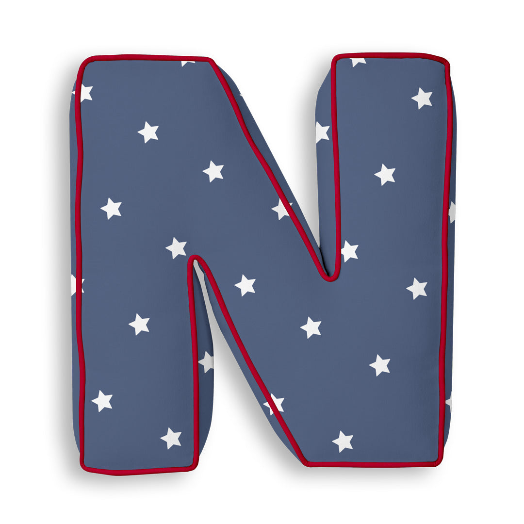 Personalised Letter Cushion 'N' in Navy Stars