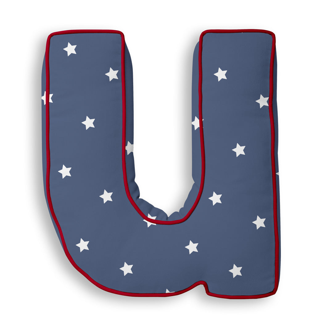 Personalised Letter Cushion 'U' in Navy Stars
