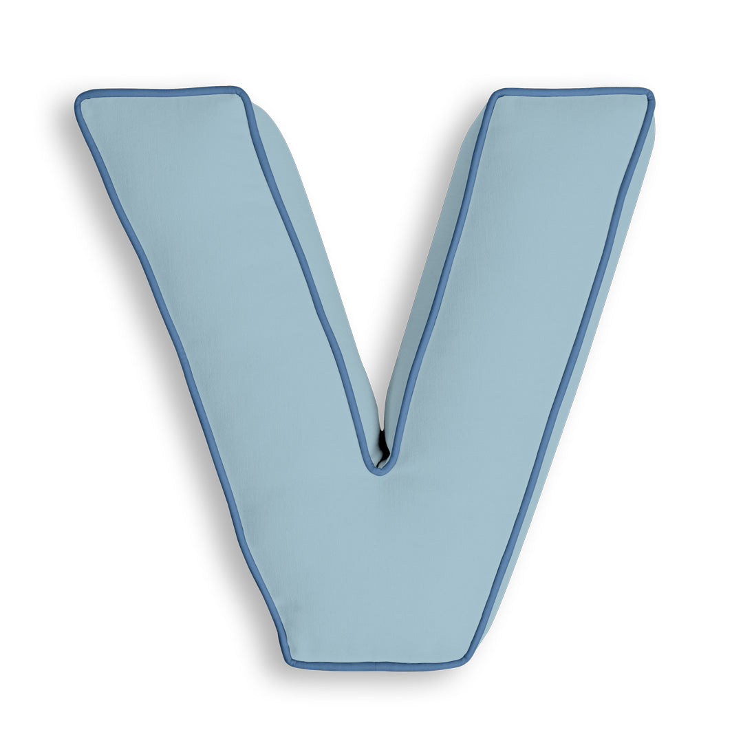 Personalised Letter Cushion 'V' in Soft Blue