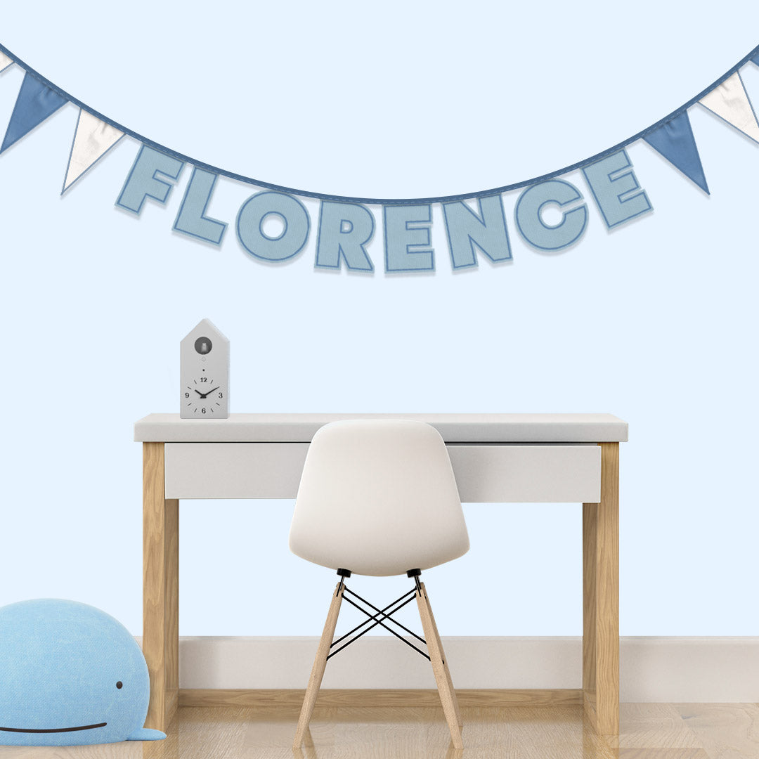 Personalised 8 Letter Name Bunting in Soft Blue