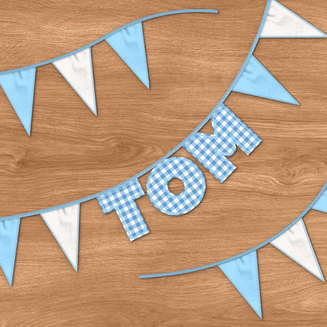 Personalised 3 Letter Name Bunting in Blue Gingham