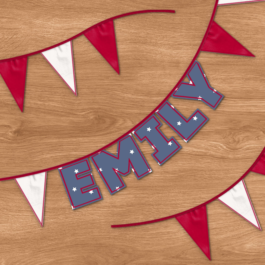 Personalised 5 Letter Name Bunting in Navy Stars