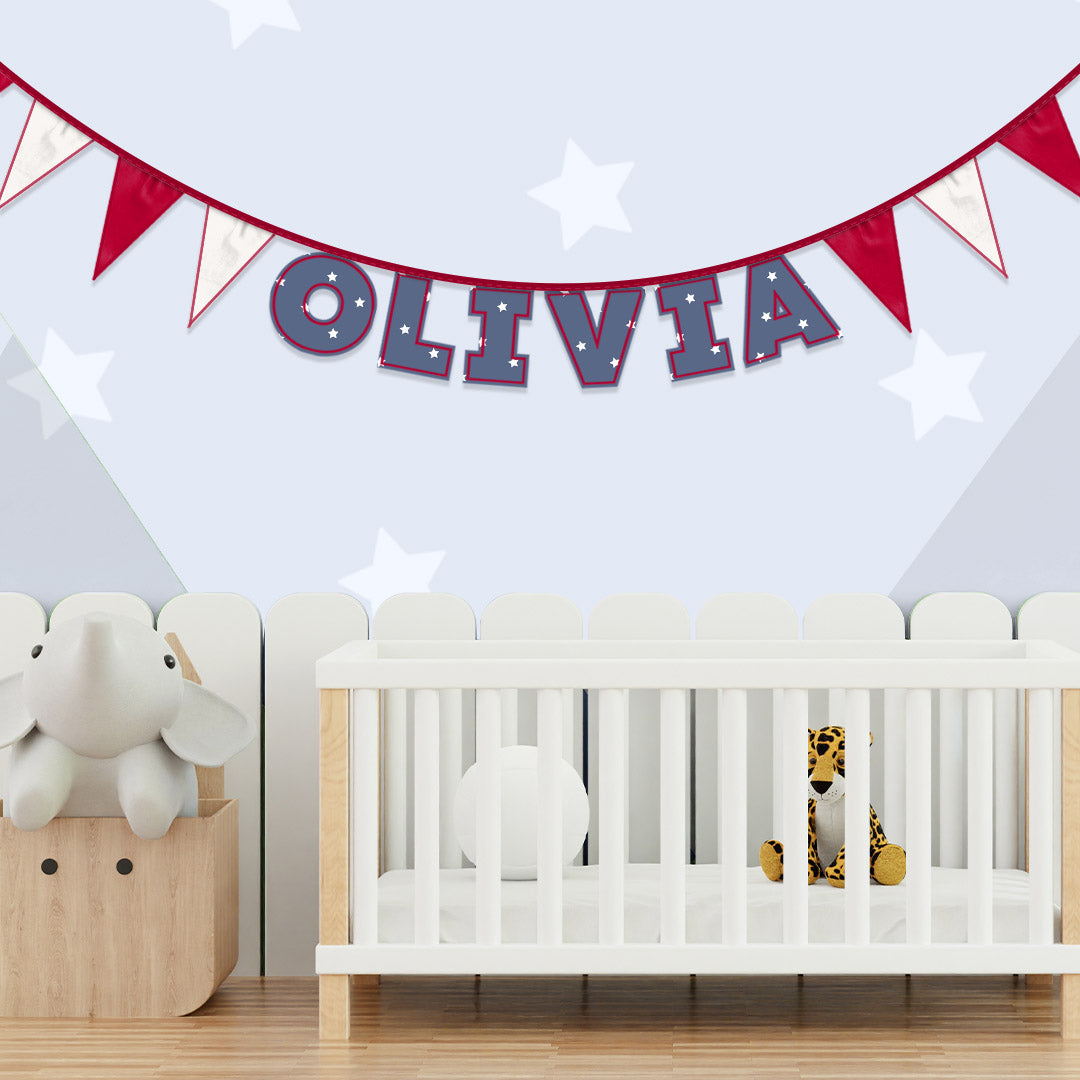 Personalised 6 Letter Name Bunting in Navy Stars