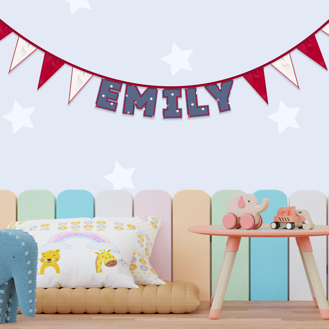 Personalised 5 Letter Name Bunting in Navy Stars