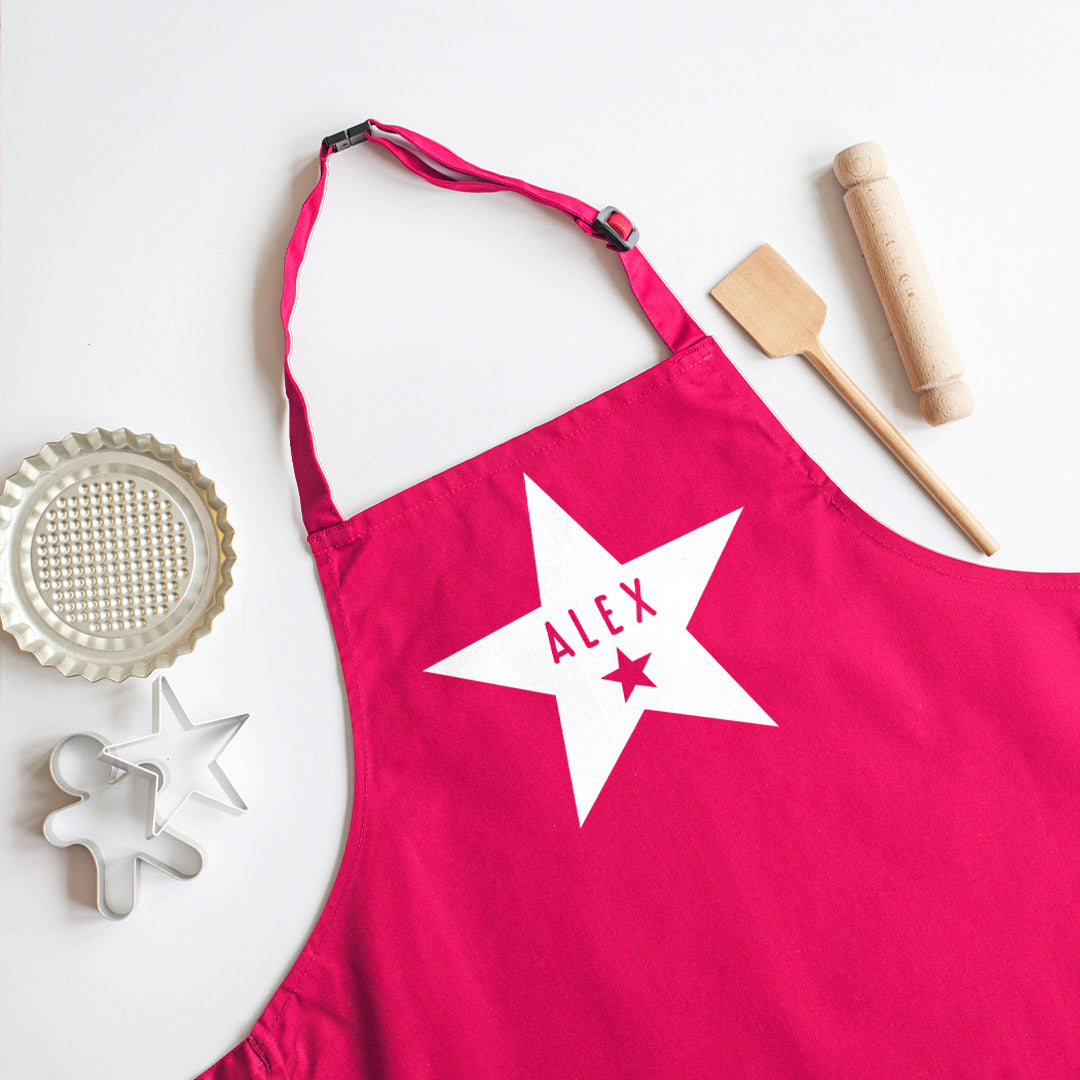 Personalised Child's Star Apron 7-10 Years in Pink