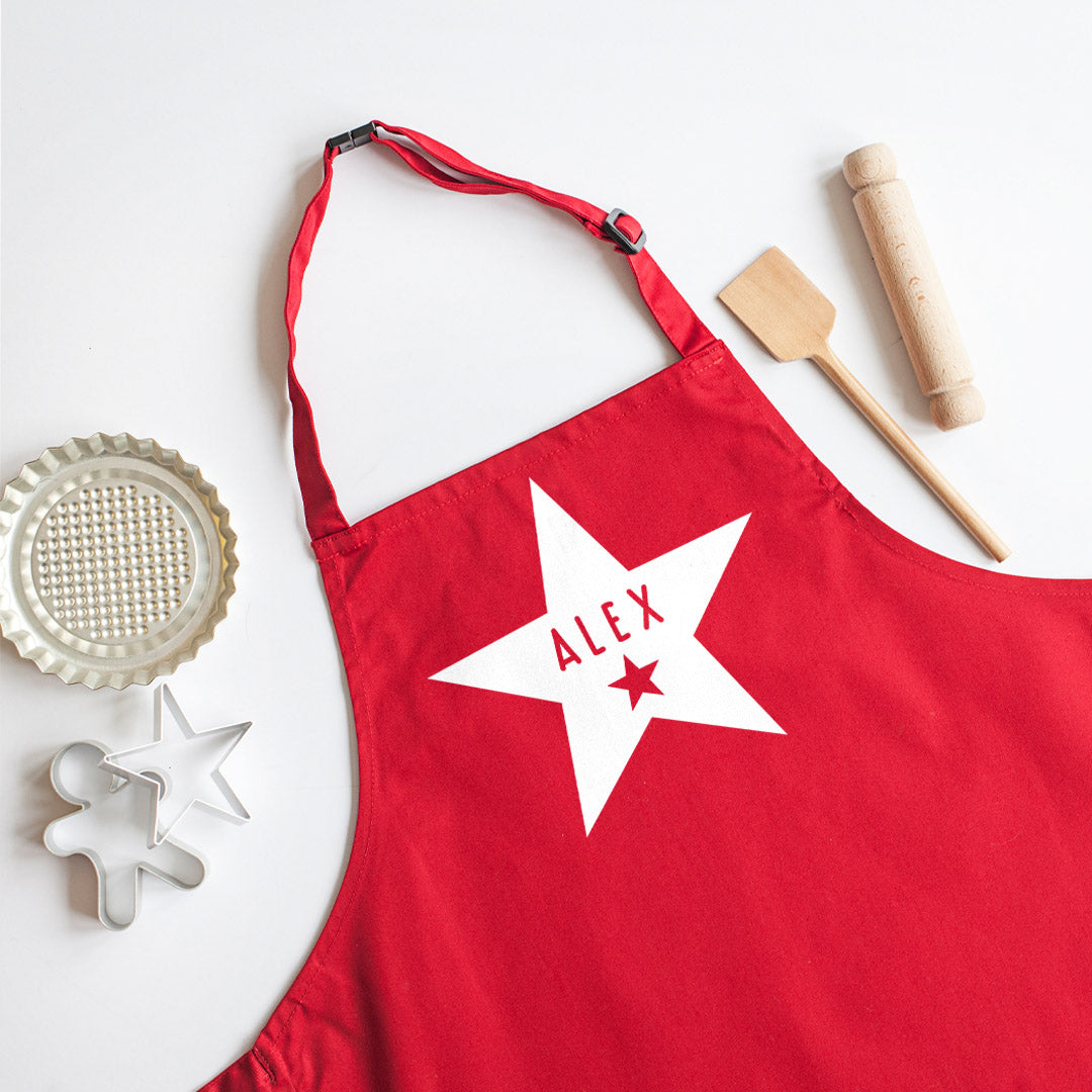 Personalised Child's Star Apron 3-6 Years in Red