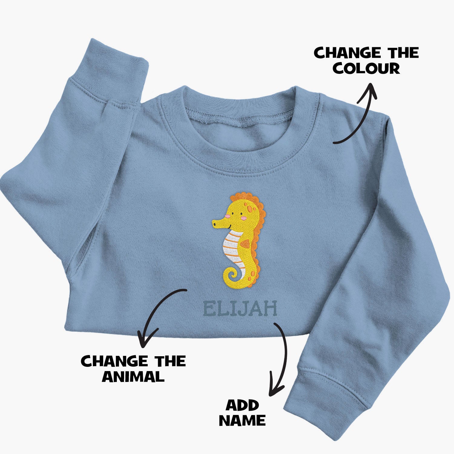 Personalised 'On The Wild Side' Embroidered Children's Seahorse Jumper