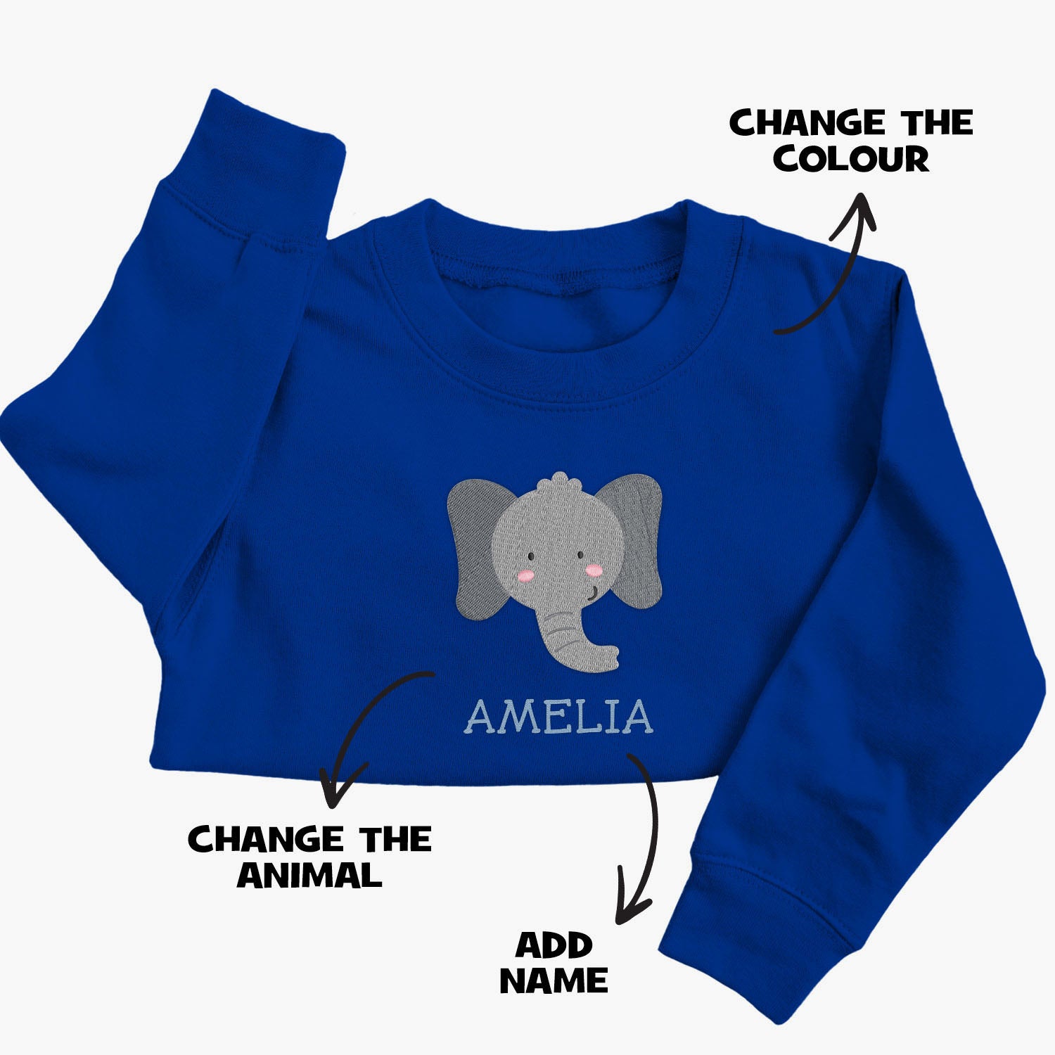 Personalised 'On The Wild Side' Embroidered Children's Elephant Jumper