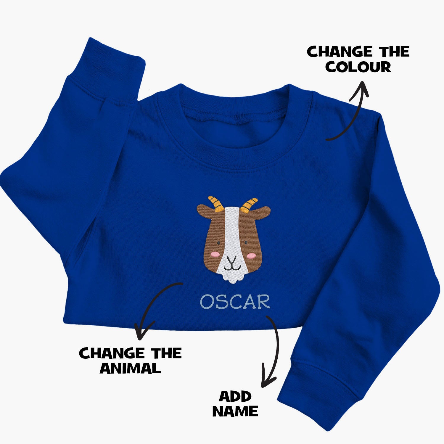 Personalised 'On The Wild Side' Embroidered Children's Goat Jumper