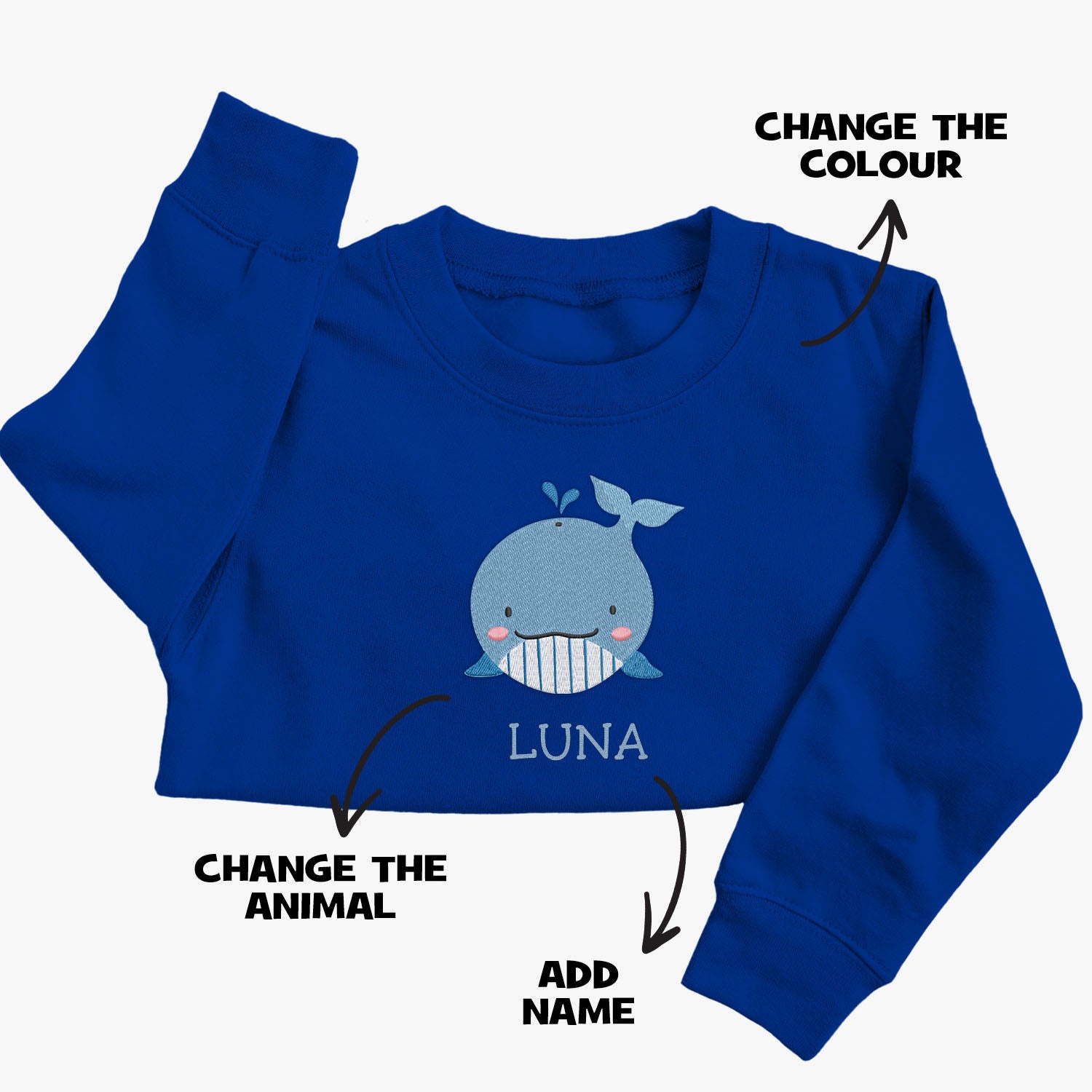 Personalised 'On The Wild Side' Embroidered Children's Whale Jumper