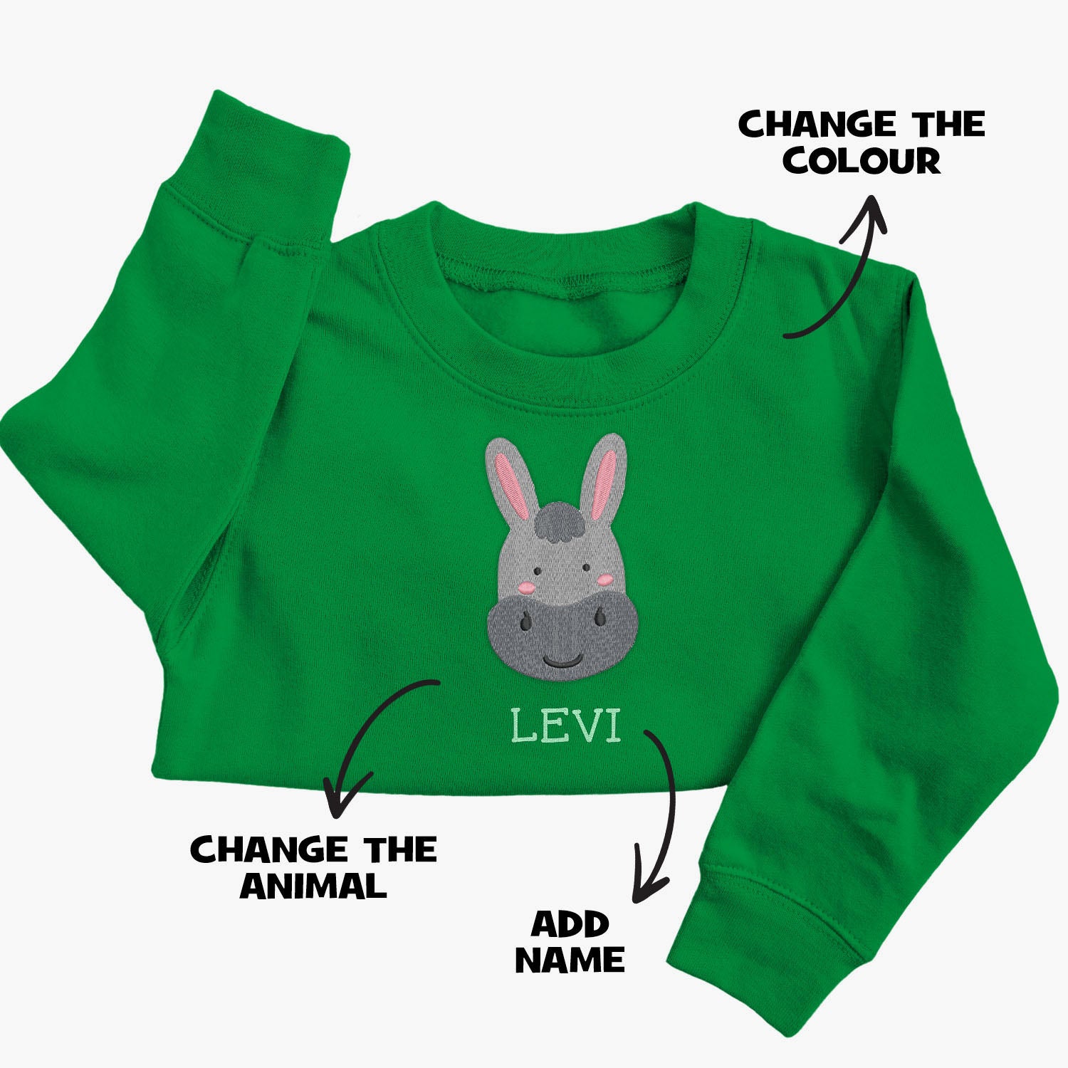 Personalised 'On The Wild Side' Embroidered Children's Donkey Jumper