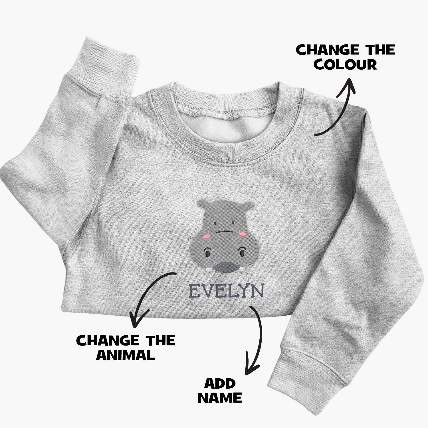 Personalised 'On The Wild Side' Embroidered Children's Hippo Jumper