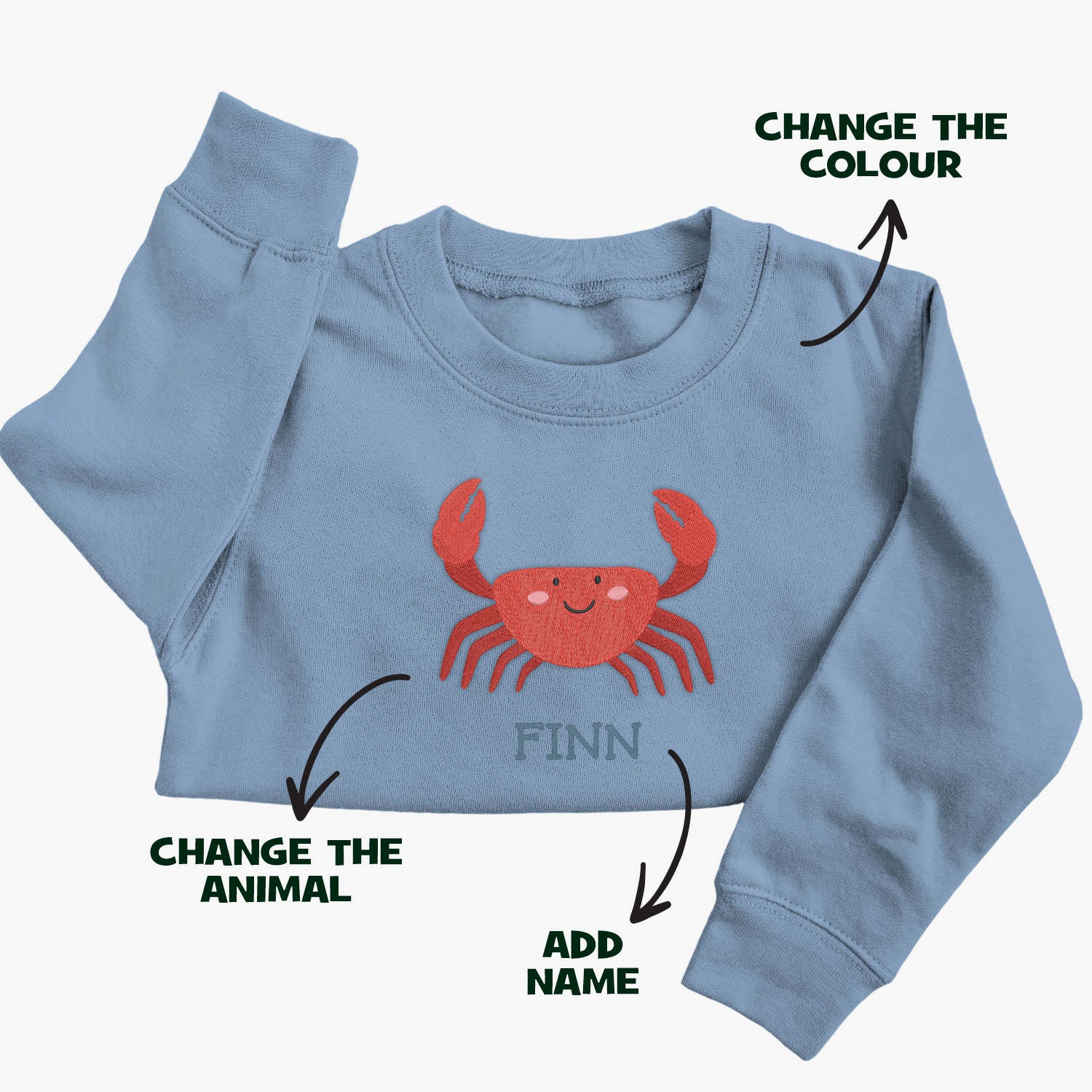 Personalised 'On The Wild Side' Embroidered Children's Crab Jumper
