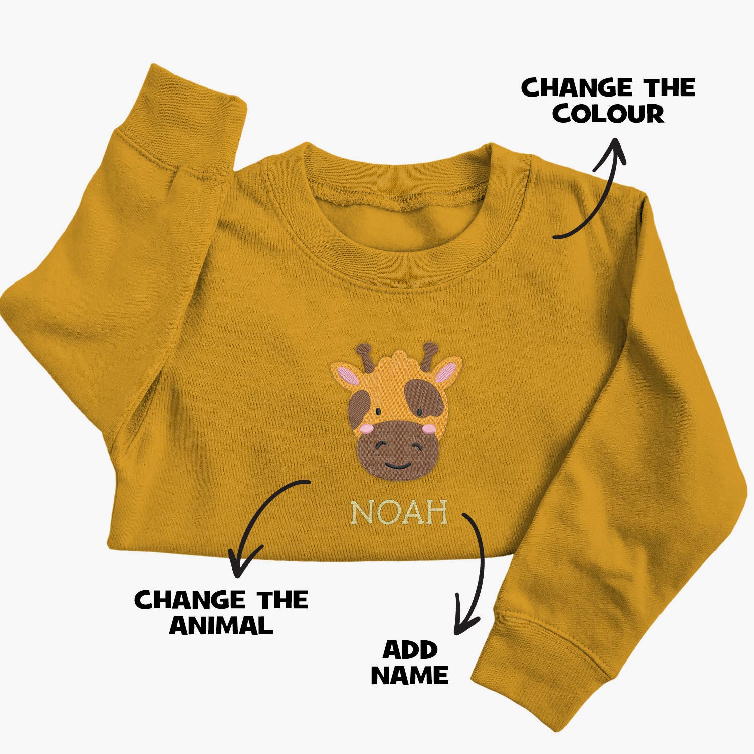 Personalised 'On The Wild Side' Embroidered Children's Giraffe Jumper