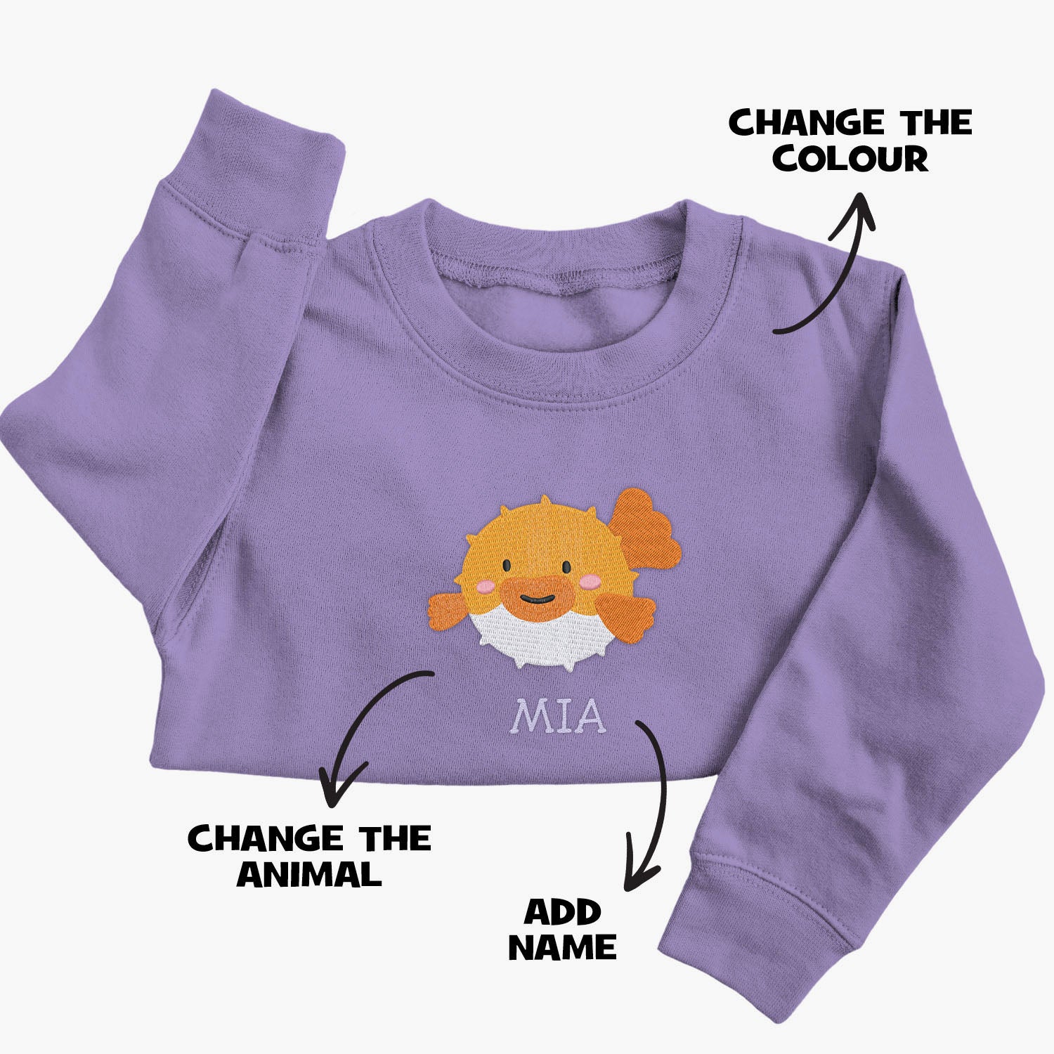 Personalised 'On The Wild Side' Embroidered Children's Puffer Fish Jumper