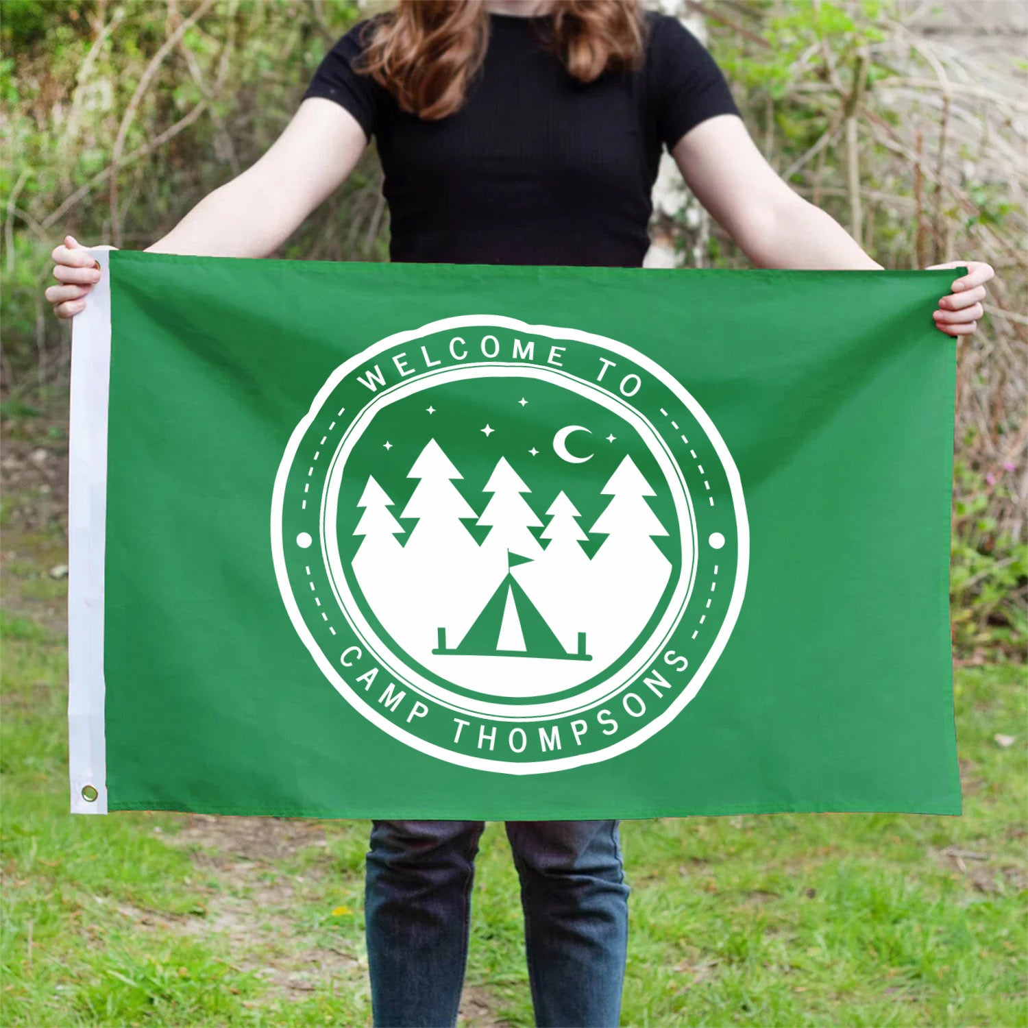 Personalised Logo Camping Flag in Green