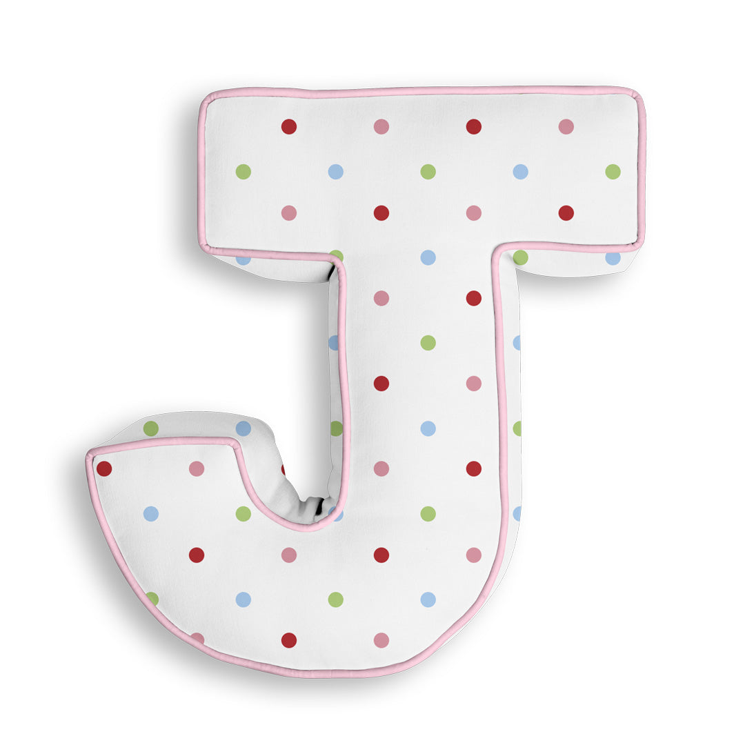 Personalised Letter Cushion 'J' in Colourful Polka Dot