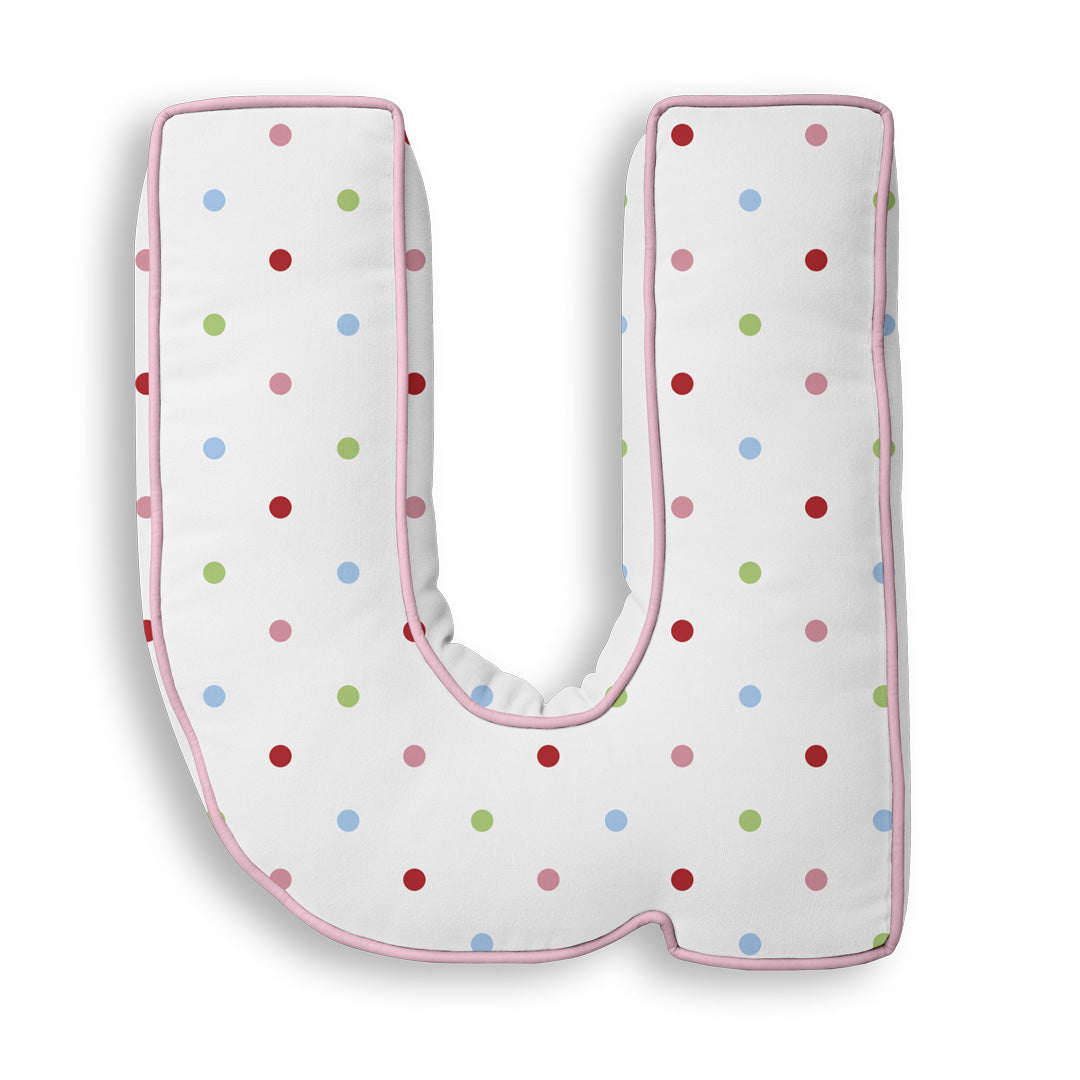 Personalised Letter Cushion 'U' in Colourful Polka Dot
