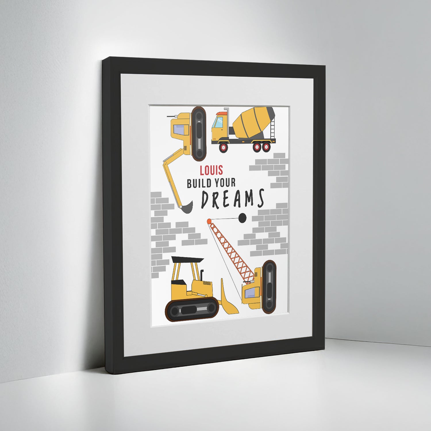 Personalised Construction Children's Nursery Framed Print