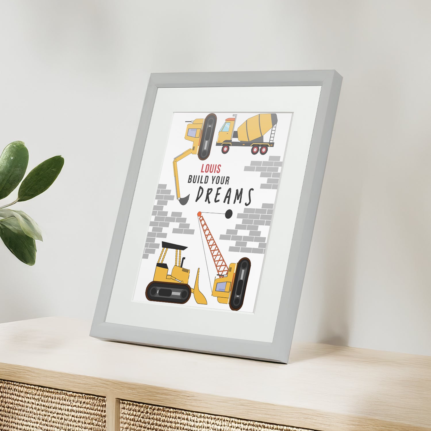 Personalised Construction Children's Nursery Framed Print