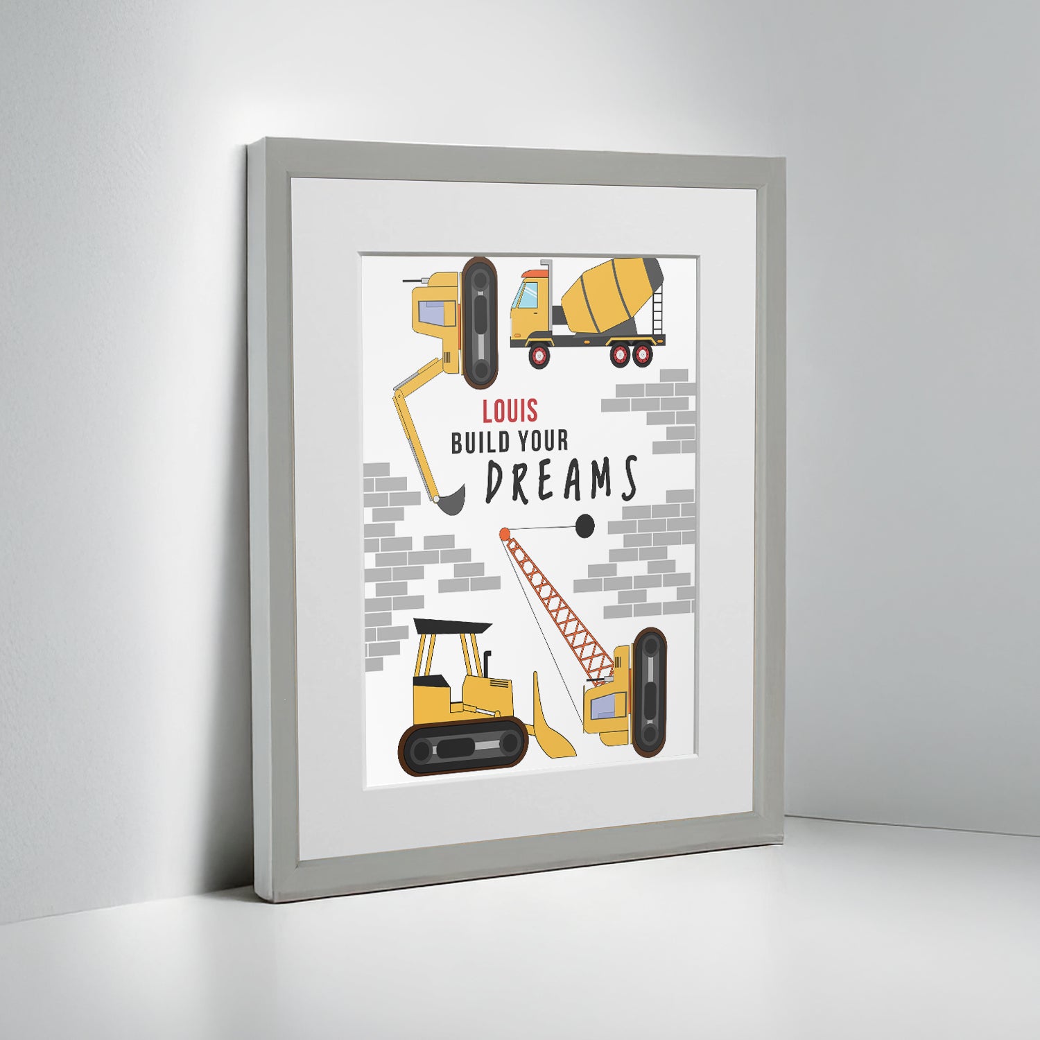 Personalised Construction Children's Nursery Framed Print