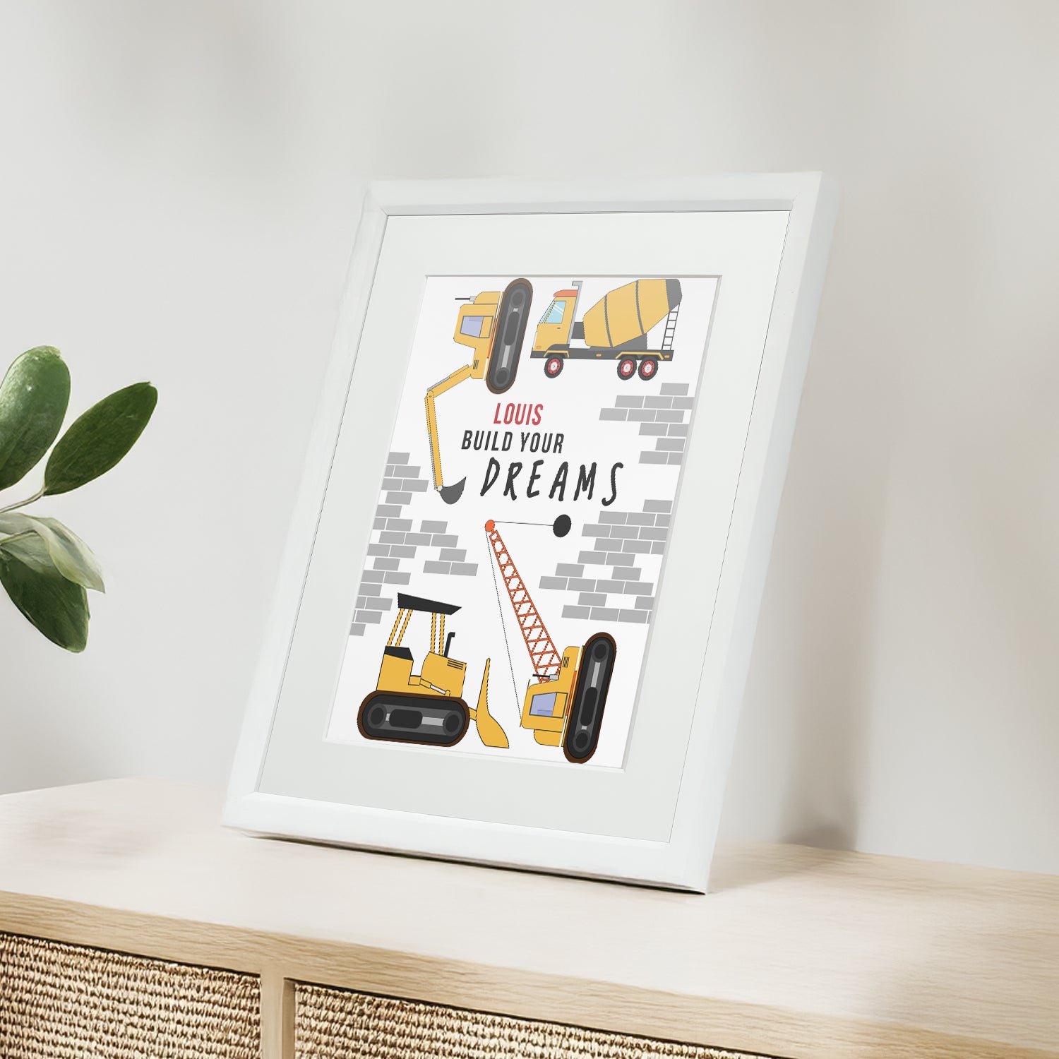 Personalised Construction Children's Nursery Framed Print