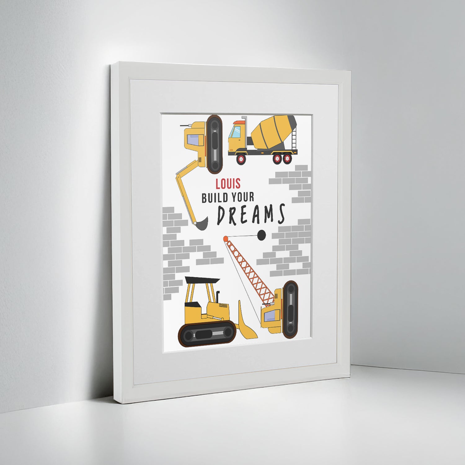 Personalised Construction Children's Nursery Framed Print